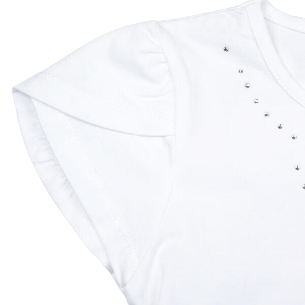 Cap Sleeve Tee With Rhinestones: White - CapuletKids