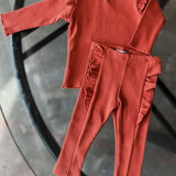 Ribbed Frilled Long Sleeve & Leggings Set | YELLO-OH