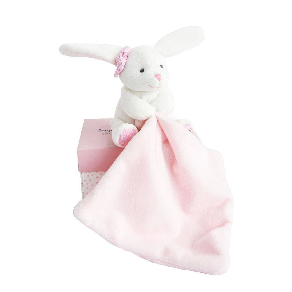Pink Hello Baby Blanket with Plush Bunny
