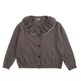 Knited Girl Cardigan with Flounce Neck Openwork | TOCOTO VINTAGE