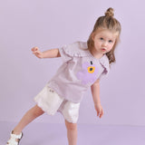 White Lavender Embroidered Shorts | AIMAMA