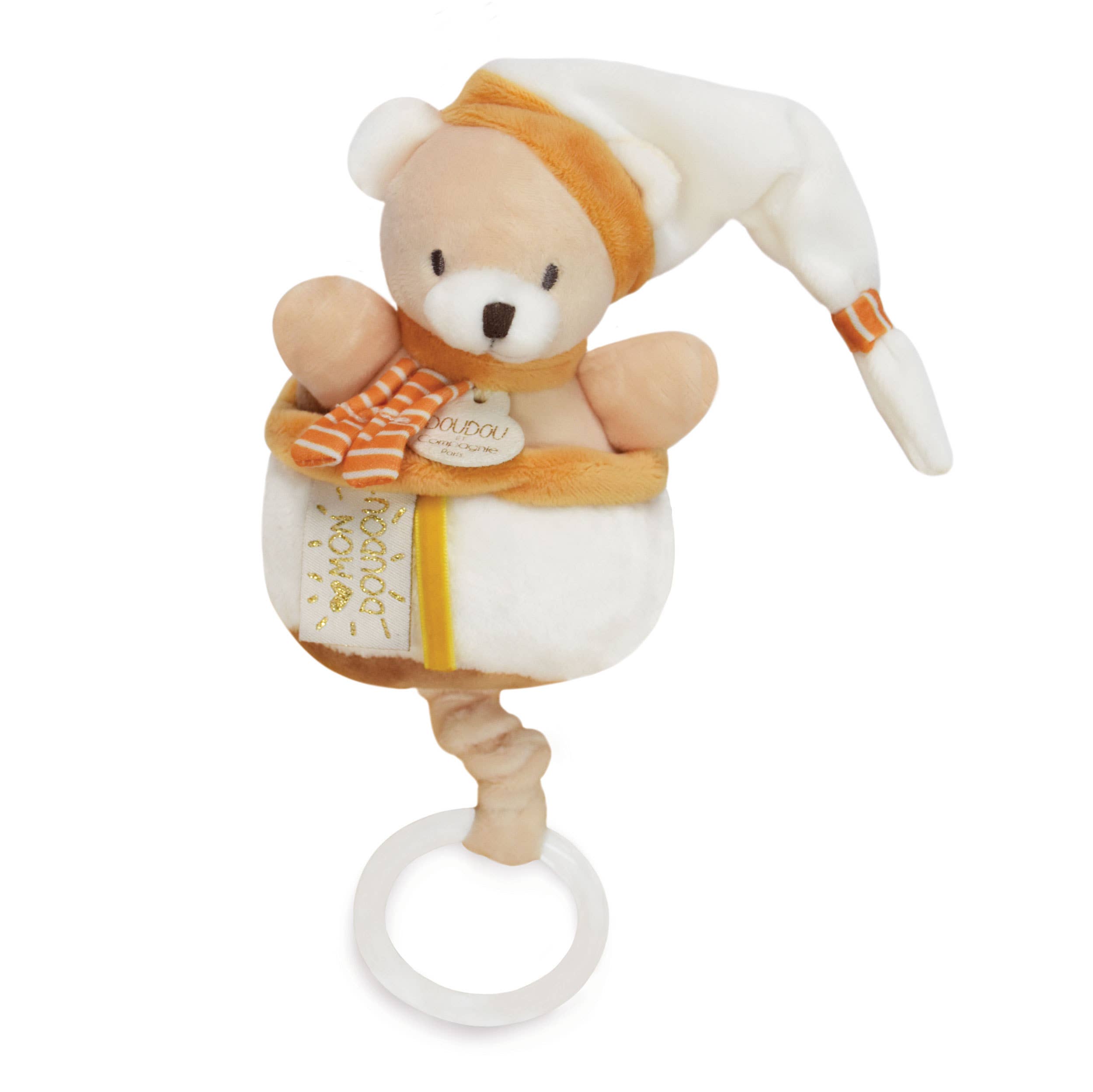 Doudou et Compagnie Musical Plush Pull Toy in White and Orange