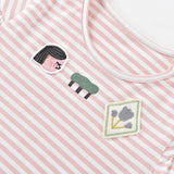 Pink & White Striped Ruffle Sleeve Tee | AIMAMA