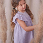 Girl's Dress With Ruffle Sleeves And Embroidered Yoke: Lilac - CapuletKids