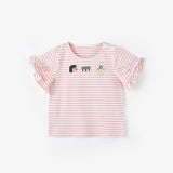 Pink & White Striped Ruffle Sleeve Tee | AIMAMA