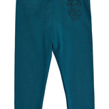 Teal leggings with owl embroidery for girls