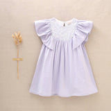 Girl's Dress With Ruffle Sleeves And Embroidered Yoke: Lilac - CapuletKids