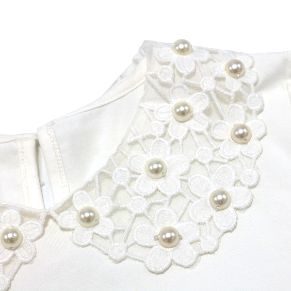 Floral Crochet Collar Tee: White - CapuletKids