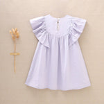 Girl's Dress With Ruffle Sleeves And Embroidered Yoke: Lilac - CapuletKids