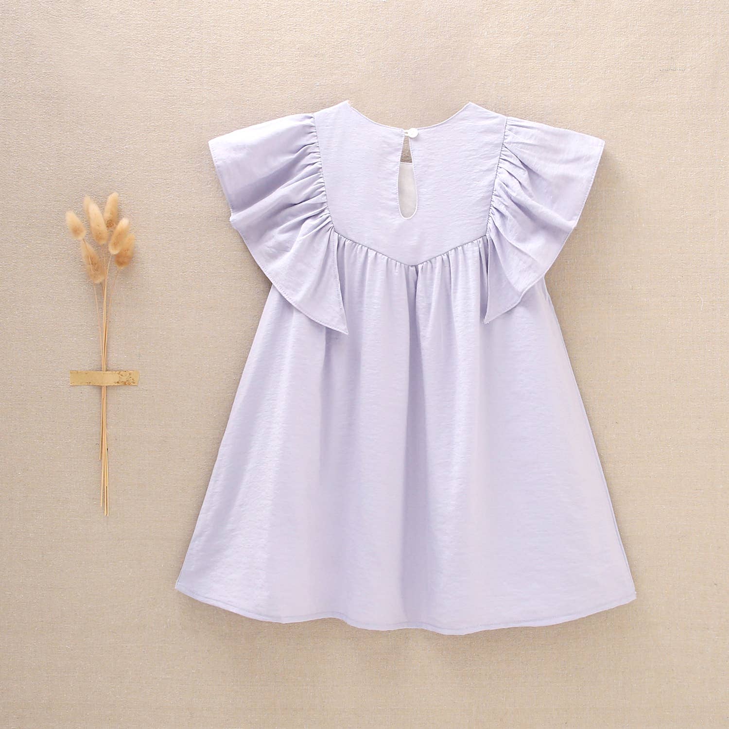 Girl's Dress With Ruffle Sleeves And Embroidered Yoke: Lilac - CapuletKids