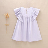 Girl's Dress With Ruffle Sleeves And Embroidered Yoke: Lilac - CapuletKids