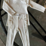 Ribbed Frilled Long Sleeve & Leggings Set | YELLO-OH