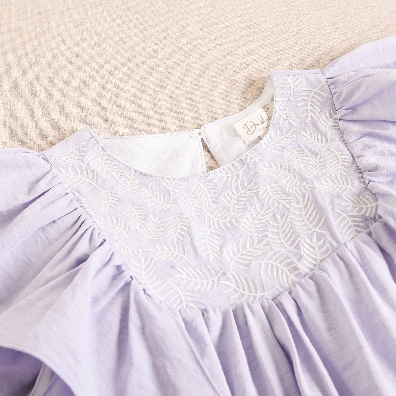 Girl's Dress With Ruffle Sleeves And Embroidered Yoke: Lilac - CapuletKids