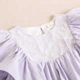 Girl's Dress With Ruffle Sleeves And Embroidered Yoke: Lilac - CapuletKids