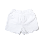 White scalloped hem shorts with side pockets