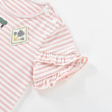 Pink & White Striped Ruffle Sleeve Tee | AIMAMA