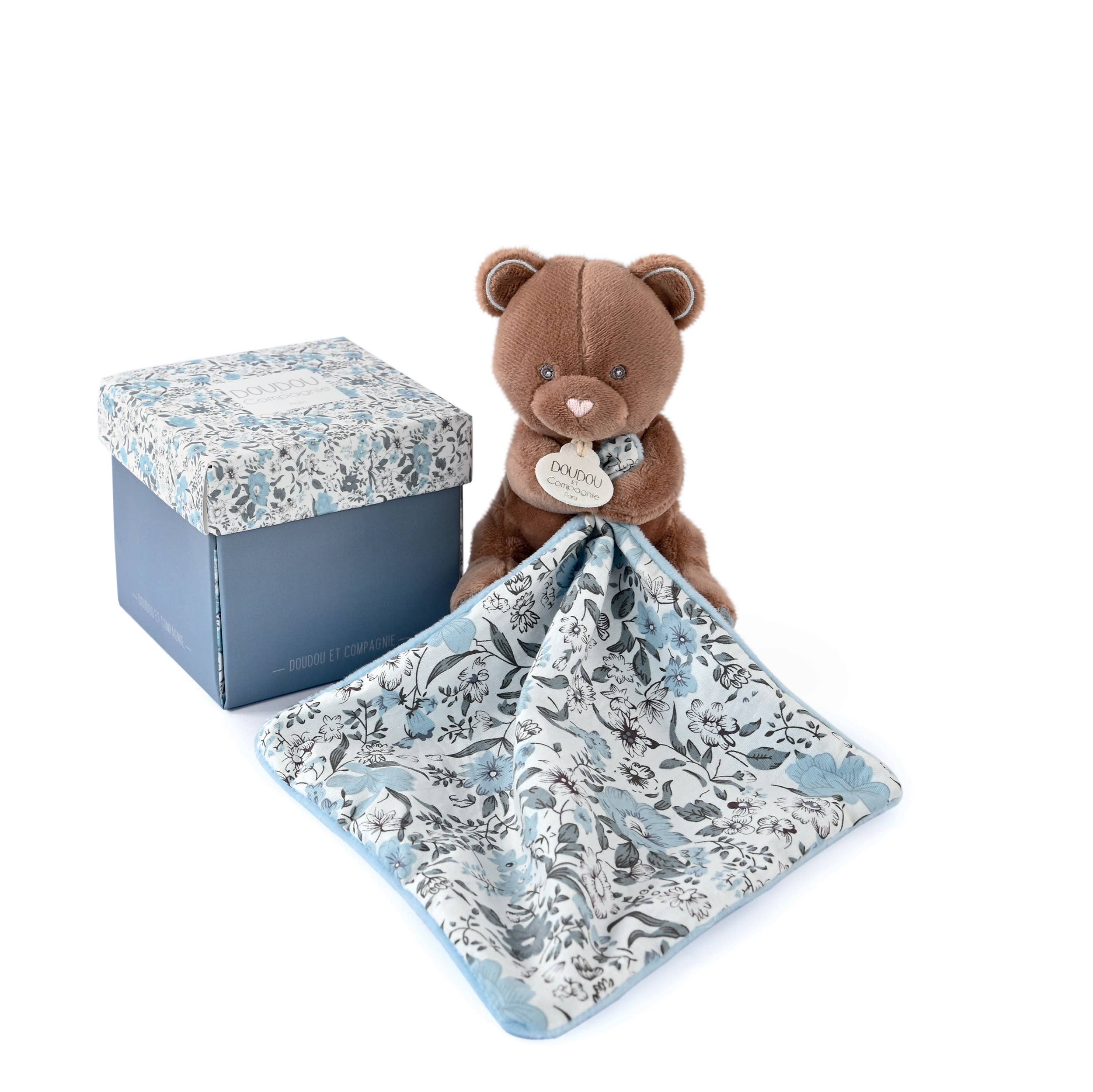 Doudou et Compagnie Boh'aime Bear Puppet with floral blanket