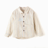 Beige Striped Button-Down Shirt | AIMAMA