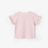 Pink & White Striped Ruffle Sleeve Tee | AIMAMA