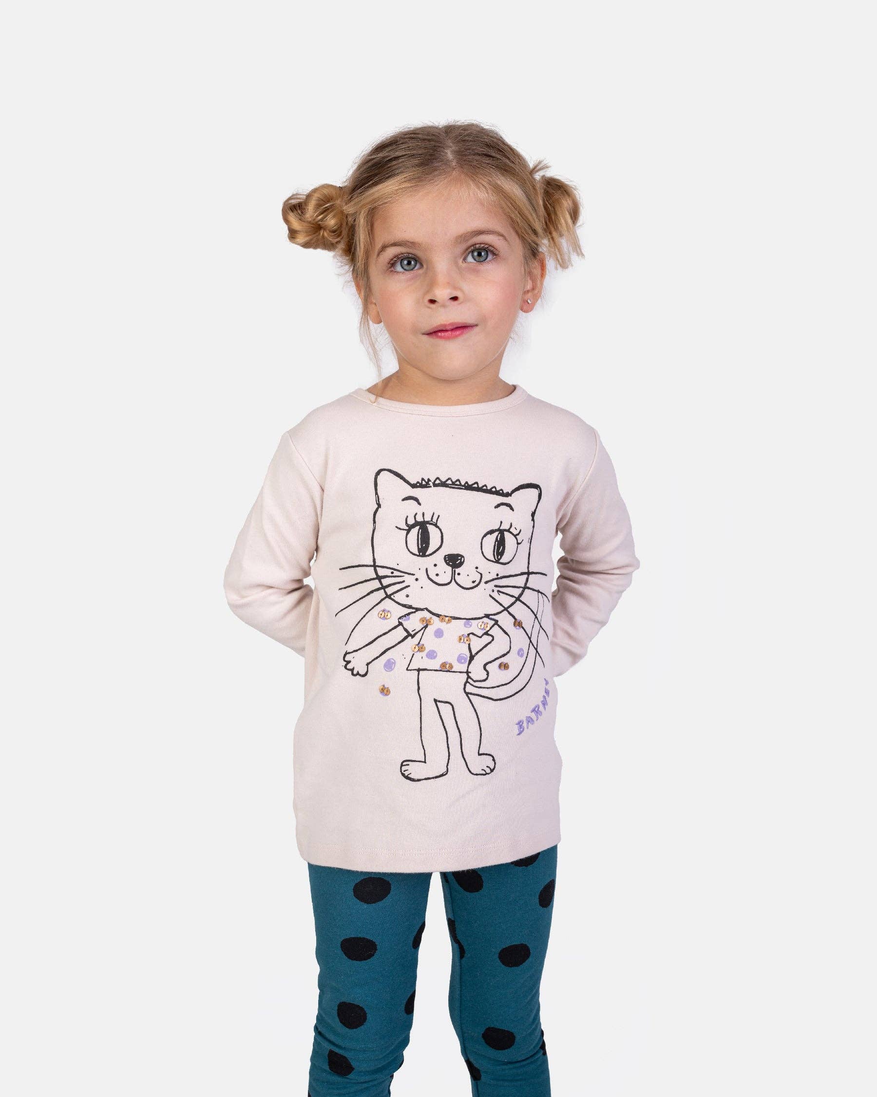 100% Cotton Long Sleeve Shirt with a Cat | NAADA - CapuletKids