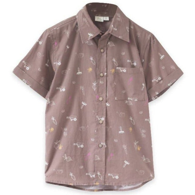 Beet World Collar Cotton Shirt With Garden Tools for Boys - CapuletKids