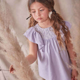 Girl's Dress With Ruffle Sleeves And Embroidered Yoke: Lilac - CapuletKids