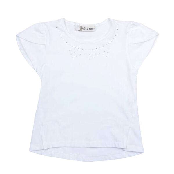 Cap Sleeve Tee With Rhinestones: White - CapuletKids