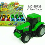 Colorful diecast farm tractors in display box