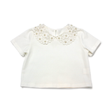 Floral Crochet Collar Tee: White - CapuletKids