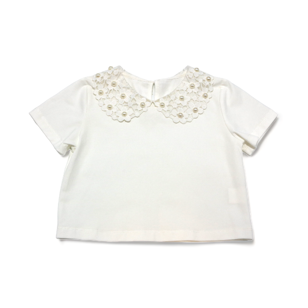 Floral Crochet Collar Tee: White - CapuletKids
