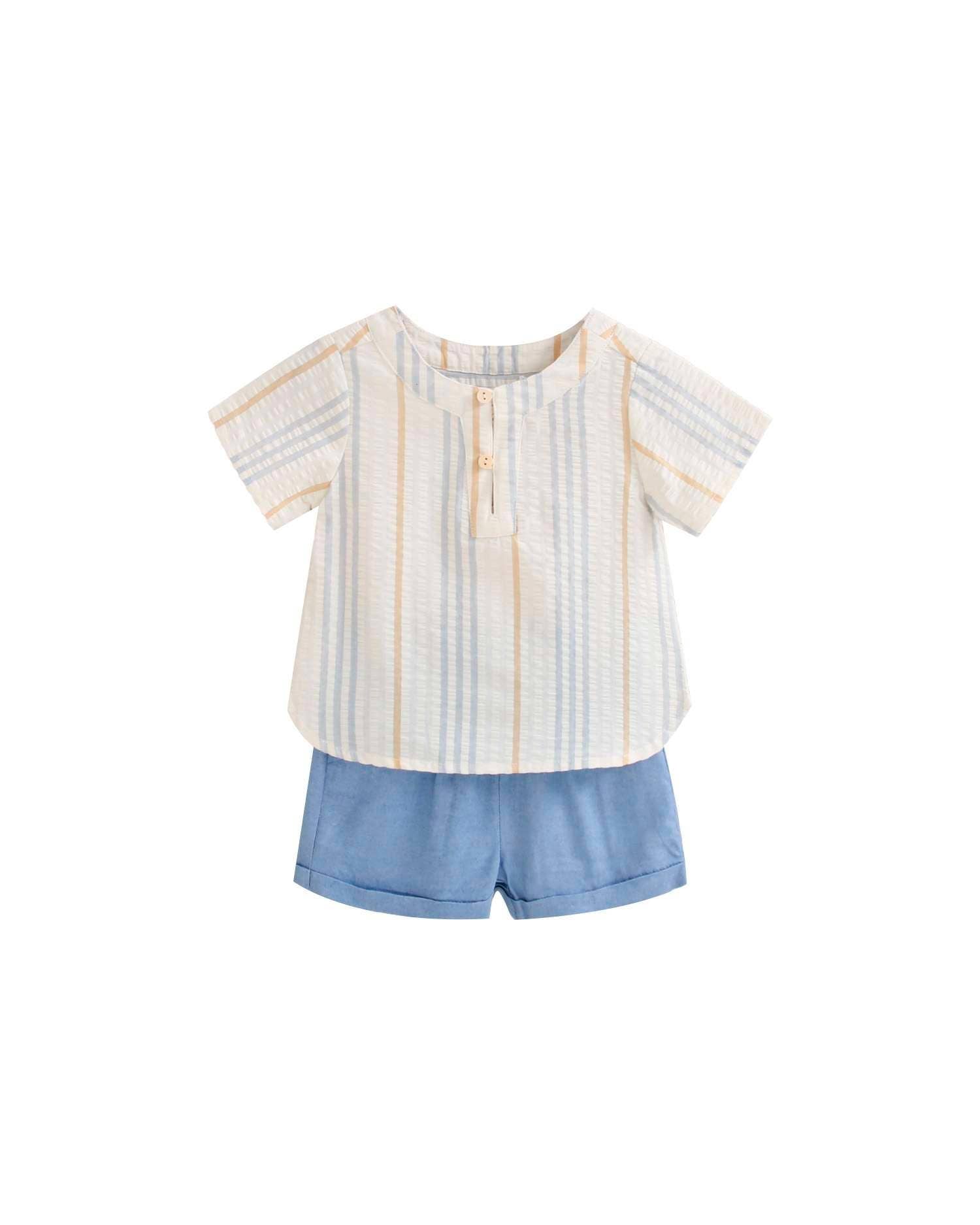 Dadati Baby boy set in blue and camel stripes - CapuletKids