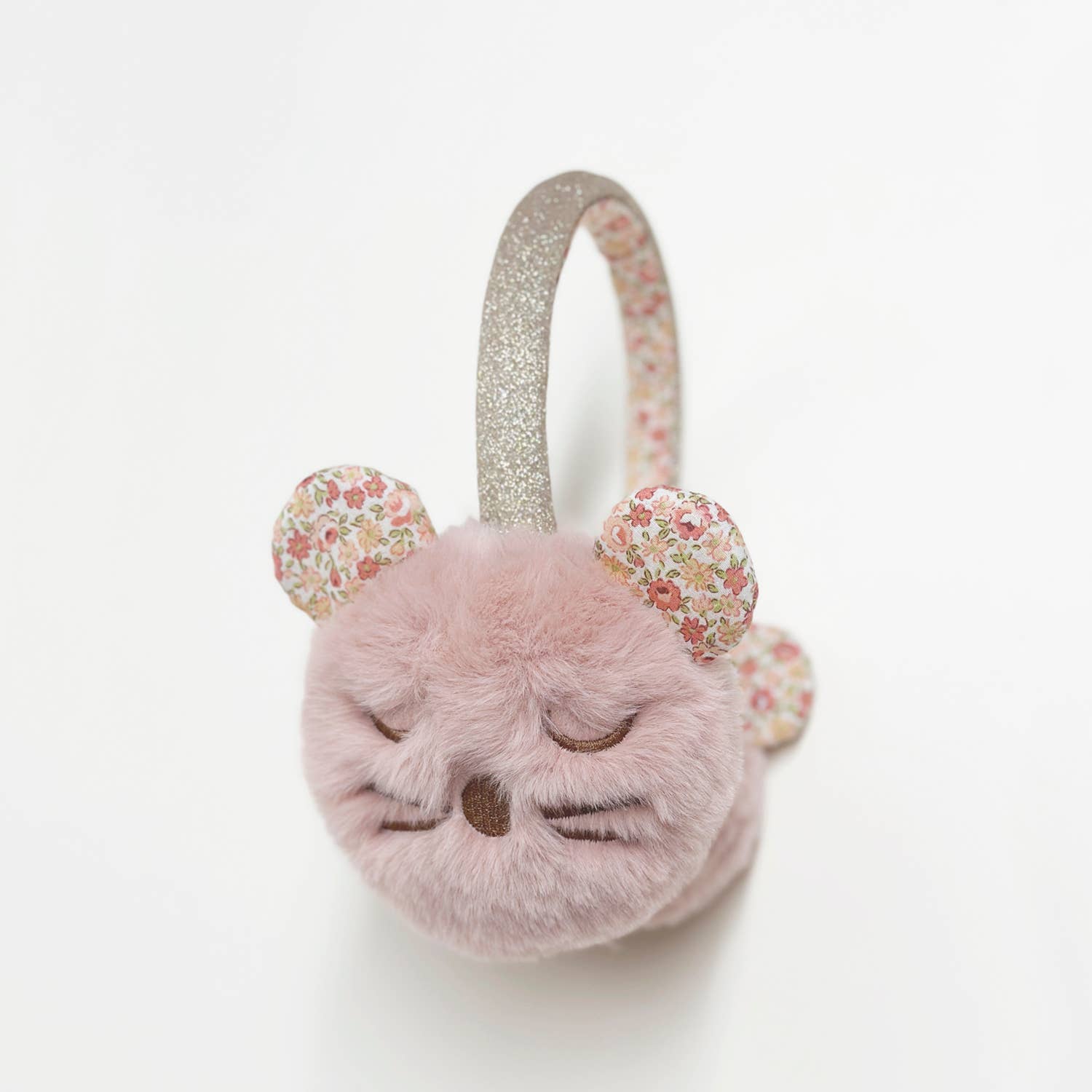 Pink Margot Mouse Earmuffs with Floral Ears and Glitter Band