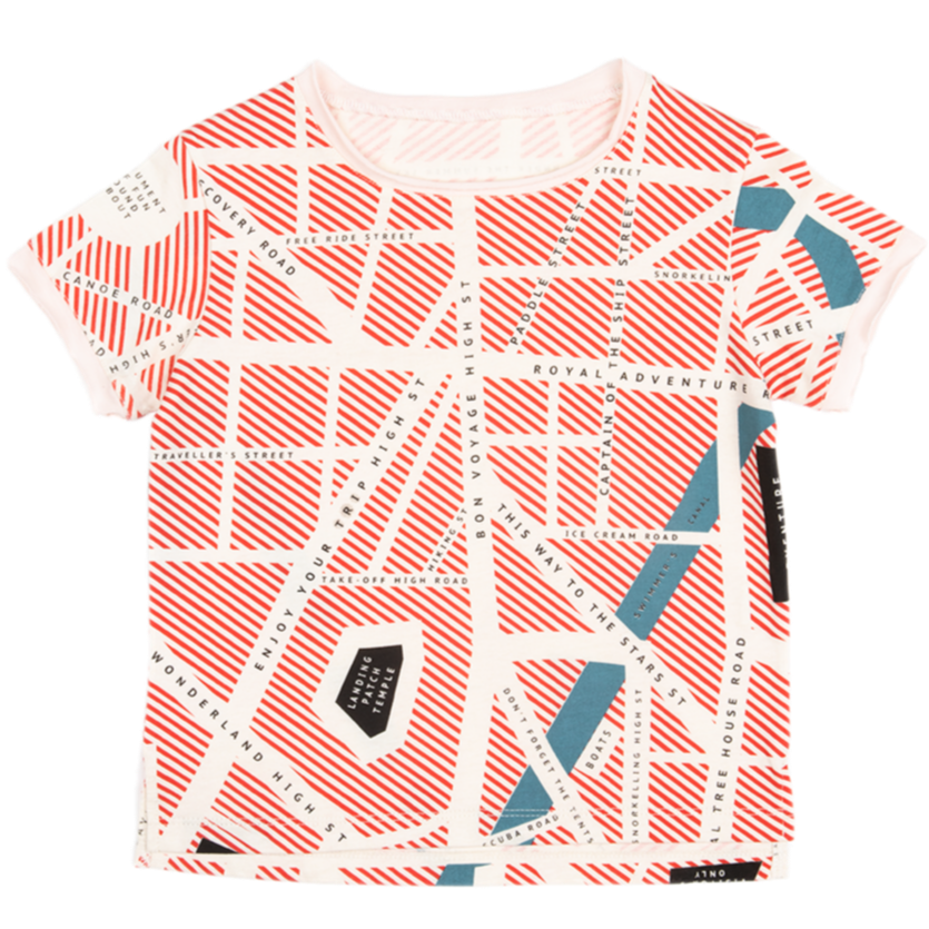 OUPÉE/ Organic Cotton Cream Unisex T-Shirt Tee City Map Allover for Babies Girls and Boys 2Y-8Y