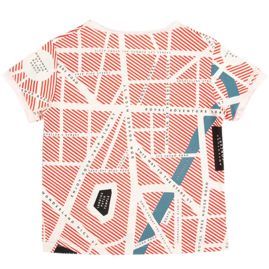 OUPÉE/ Organic Cotton Cream Unisex T-Shirt Tee City Map Allover for Babies Girls and Boys 2Y-8Y