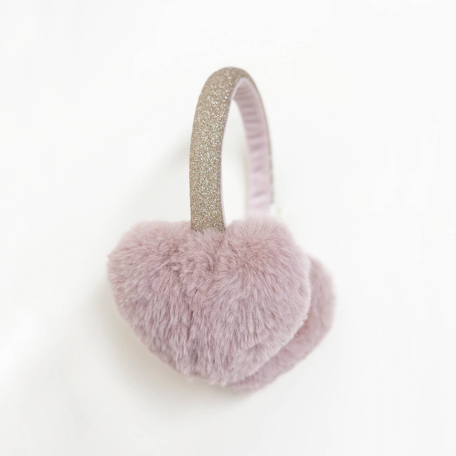 Rockahula Kids Fluffy Heart Earmuffs in Pink with Gold Shimmer Band