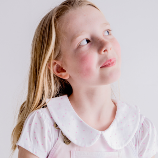 Dotty Dungarees / Short Sleeved Peter Pan Collar T-Shirt Blouse Top With Pink Spots for Baby Girls and Girls 2Y - 8Y
