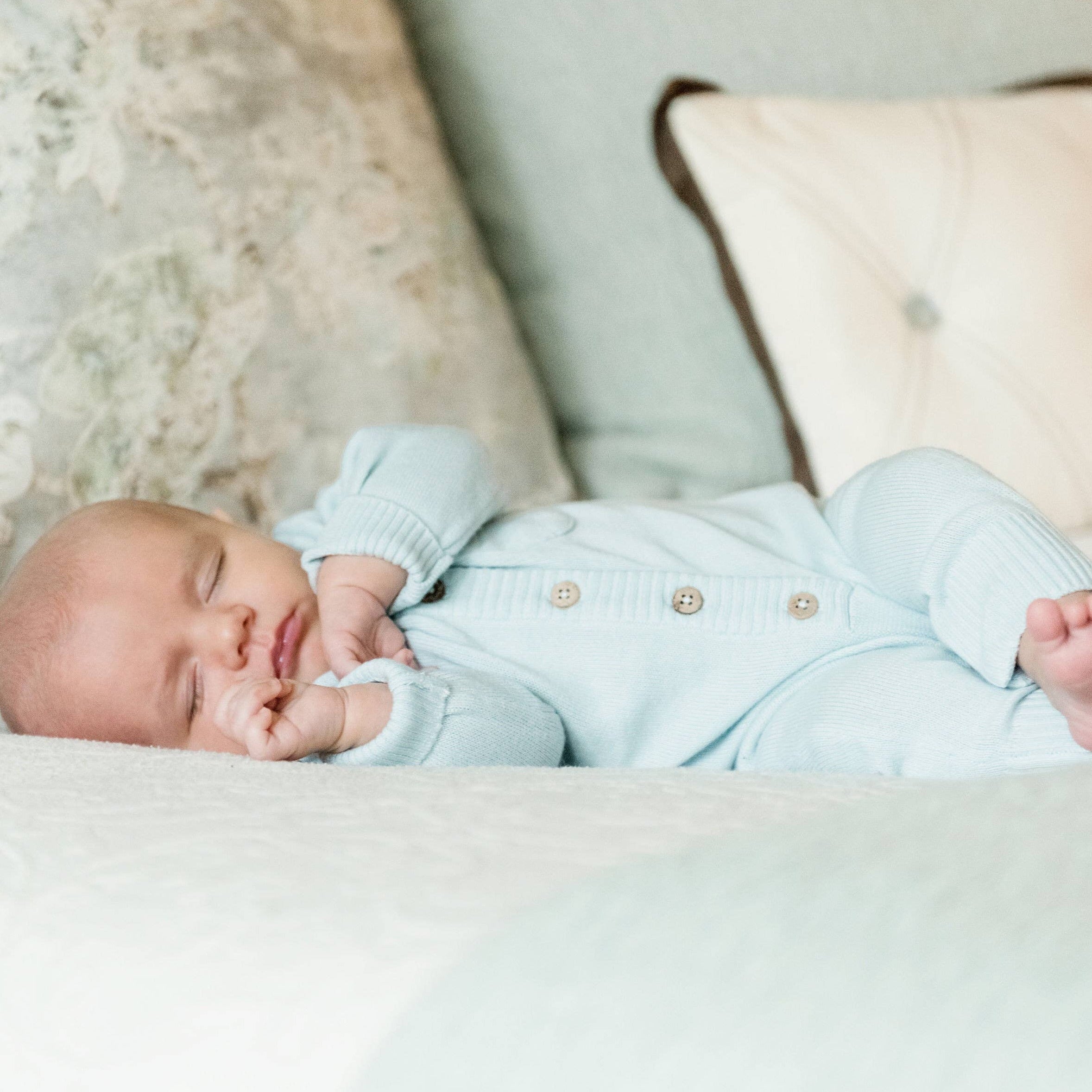 Viverano Organics| Milan Pastel Button Coverall Sweater Knit (Organic Cotton) for Newborn and Mini Kids 0-18 M