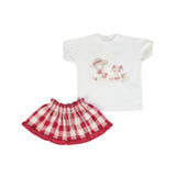 T-shirt + woven skirt - White/red