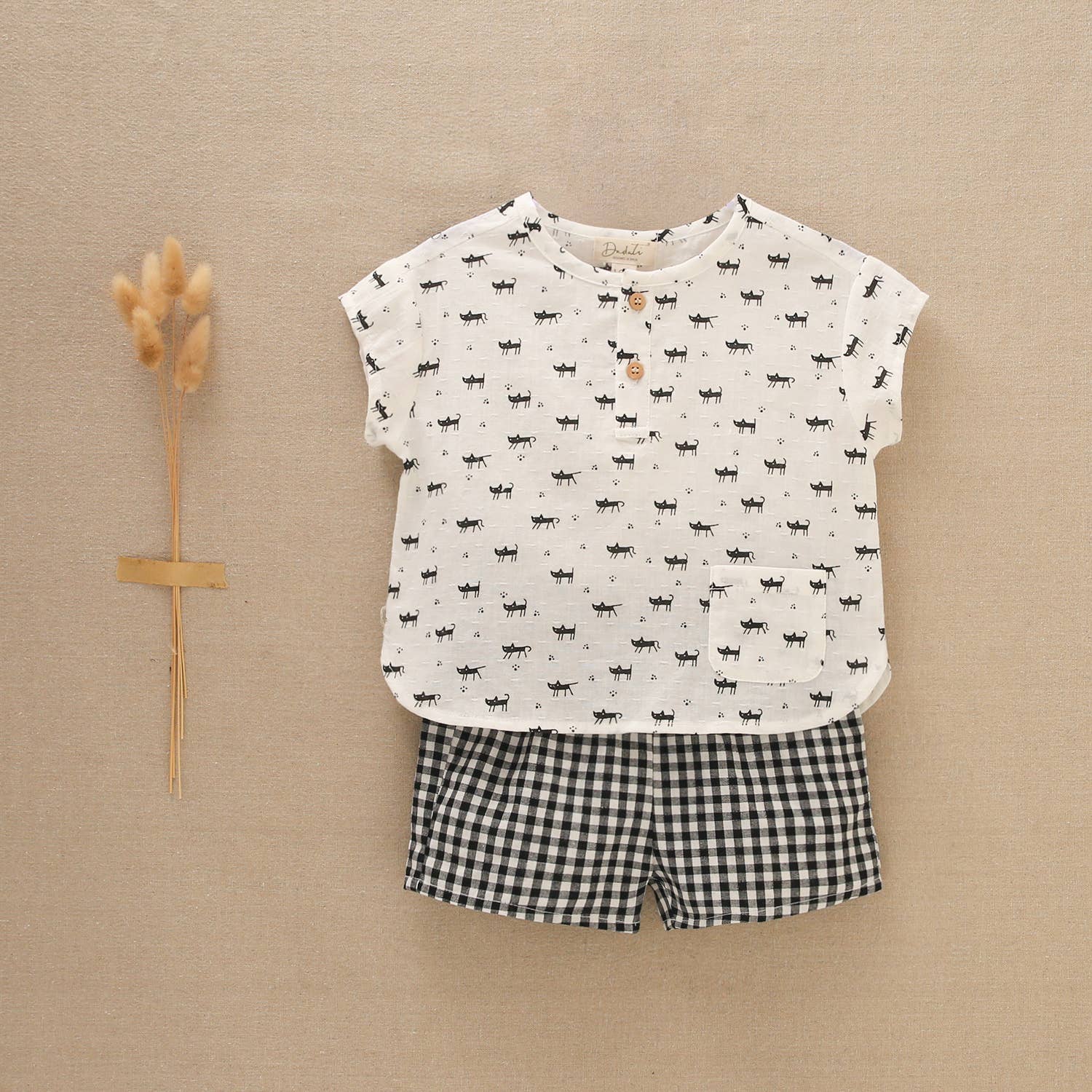 Baby Boy's Printed Shirt And Shorts Set: 12 Months / Black - CapuletKids