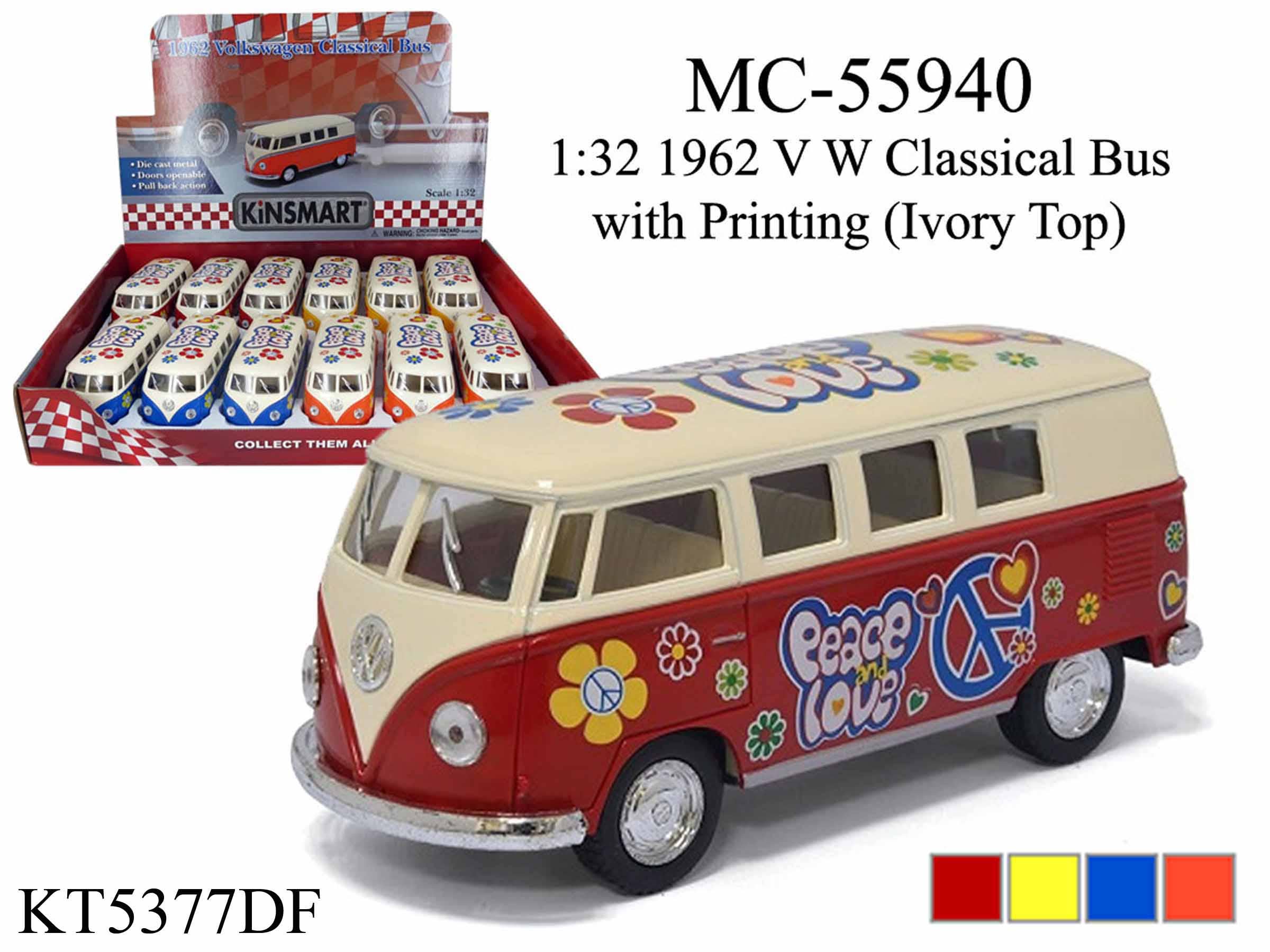 1962 Volkswagen Classical Bus Diecast Model with Ivory Top and Colorful Prints