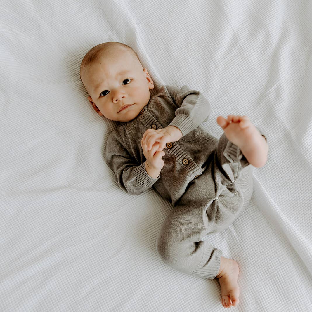 Viverano Organics| Milan Pastel Button Coverall Sweater Knit (Organic Cotton) for Newborn and Mini Kids 0-18 M - CapuletKids
