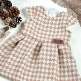 Bébé Sweeny Carla Dress Ivory and Black Tweed With Golden Glitter and Velvet Bow