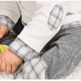 Bébé Sweeny Clarence Babygrow  - Off-White & Grey Melange Organic Velour With Shirt Effect - CapuletKids