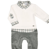 Bébé Sweeny Clarence Babygrow  - Off-White & Grey Melange Organic Velour With Shirt Effect - CapuletKids