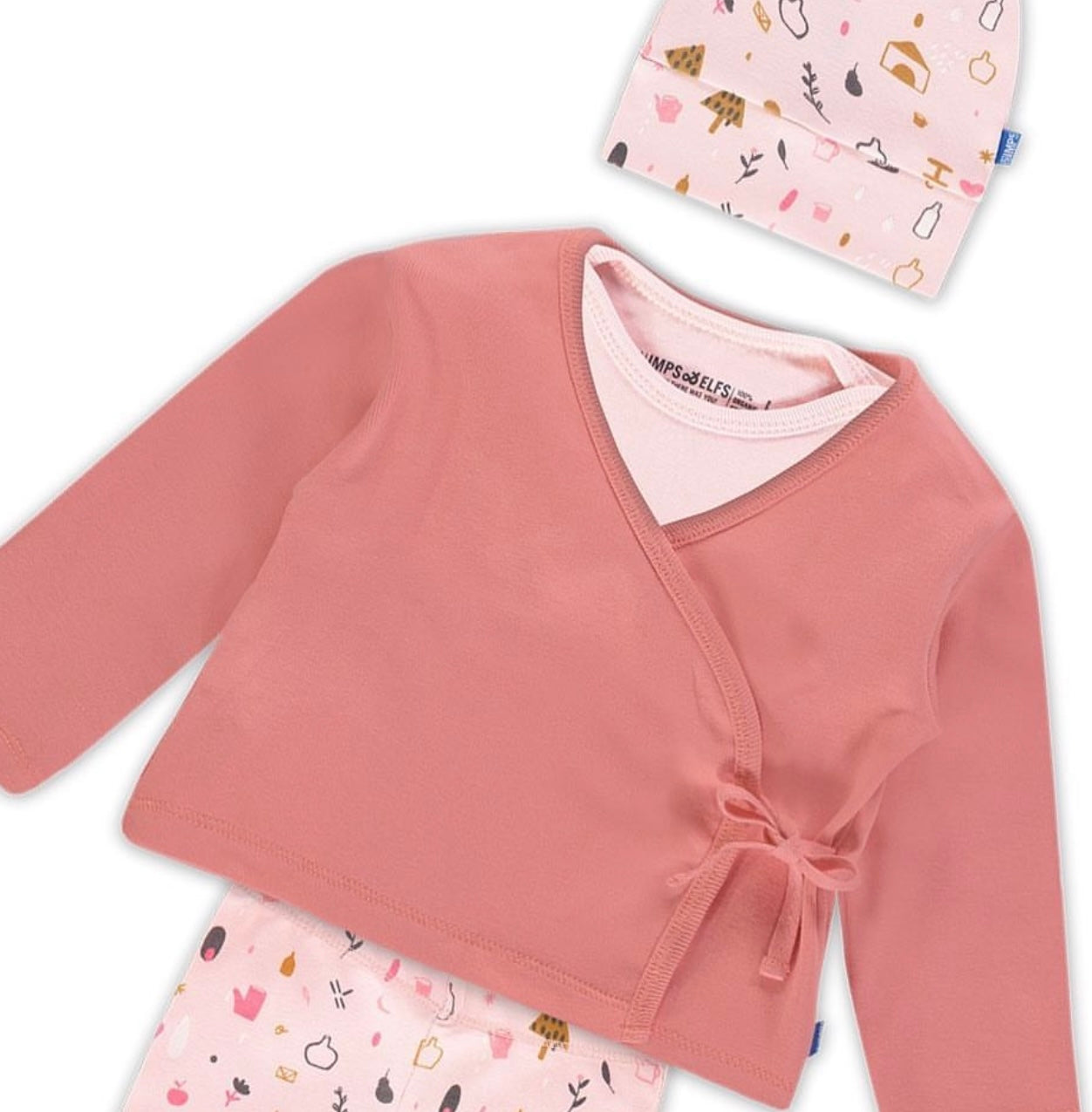 Imps & Elfs Organic Cotton Newborn Kimono Wrapover Top With Side Ties and Long Sleeves - CapuletKids