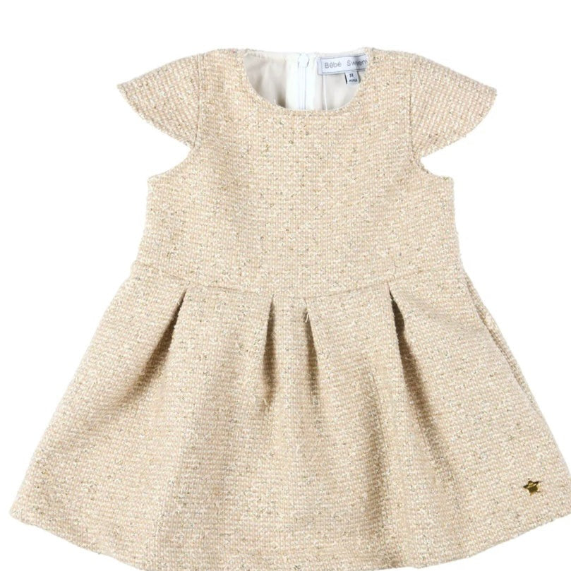 Bébé Sweeny Carla Girls Gold Tweed & Tulle Dress For Mini Girls 2 Y - CapuletKids