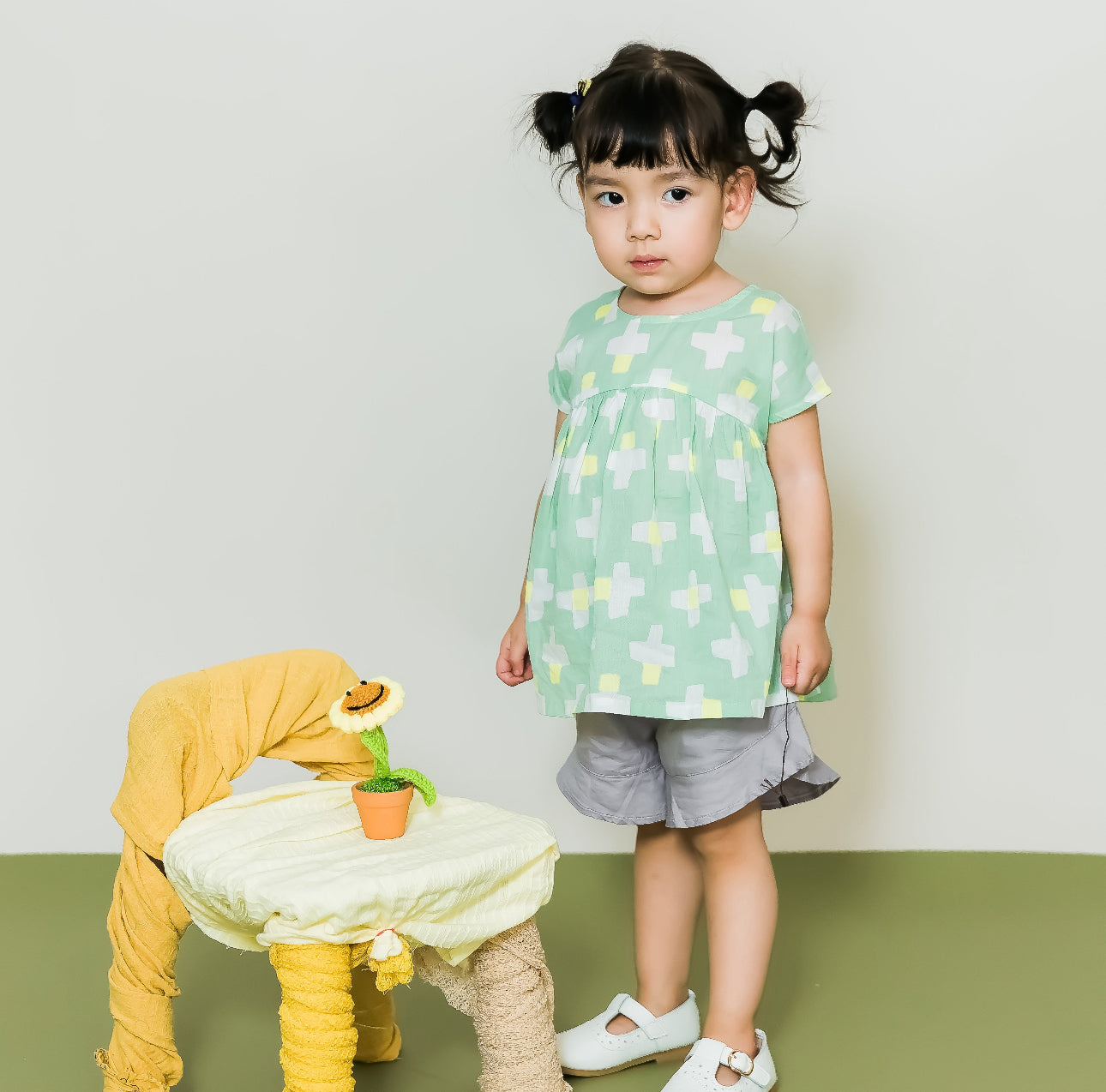 Green "Crosses Print" Blouse | AIMAMA - CapuletKids