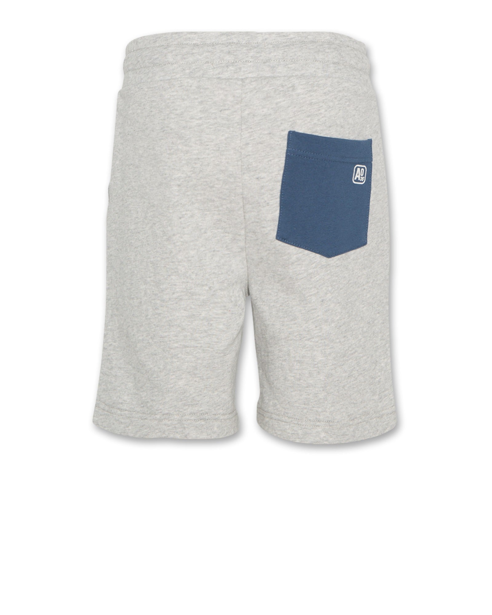 AO76 Boys Elliot Sweat Shorts Heather Grey, back view with blue pocket