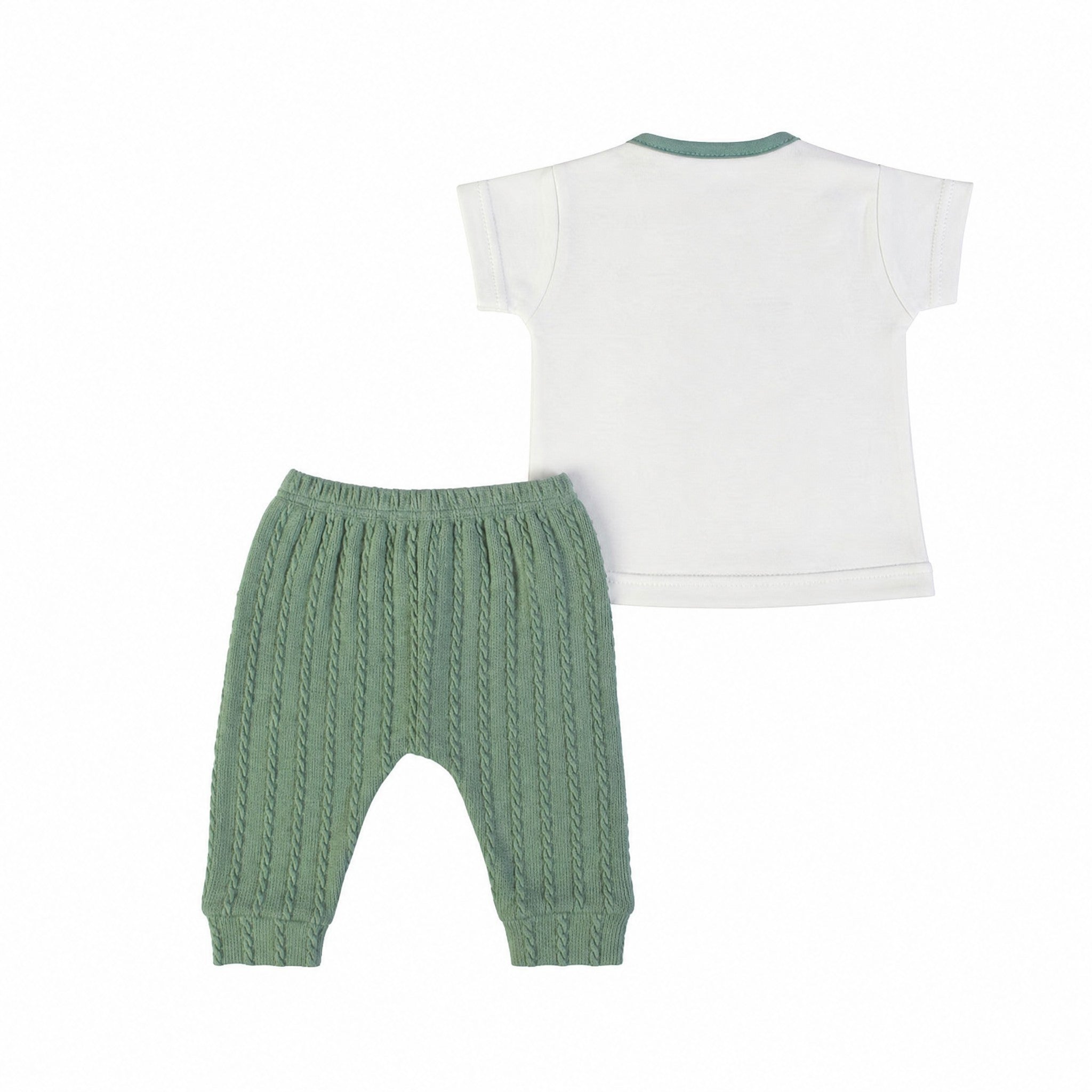 FS Baby Koala and Elephant Tee with Green Knit Pants Set, back view