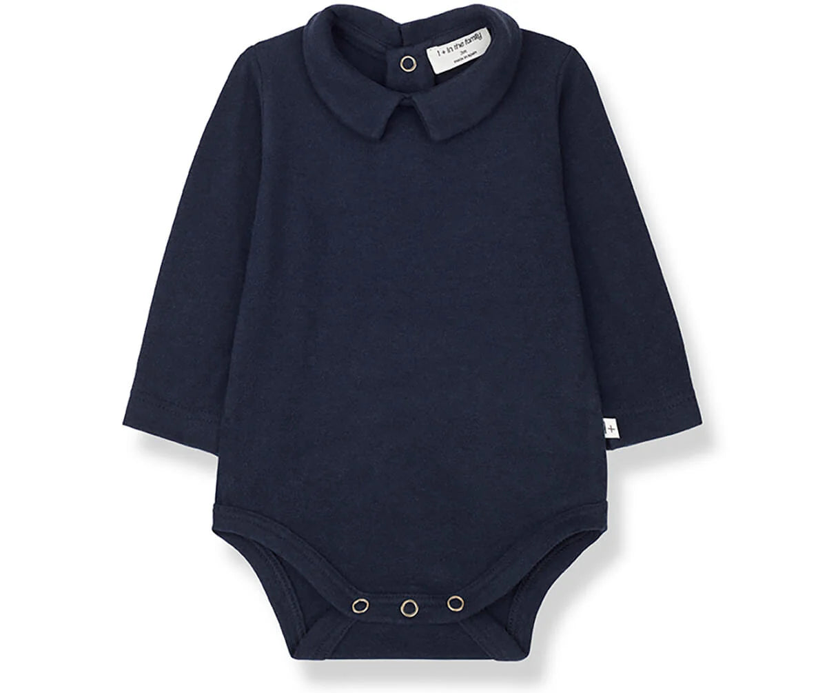 1 + in the Family Baby Bettina Collared Bodysuit Navy, front